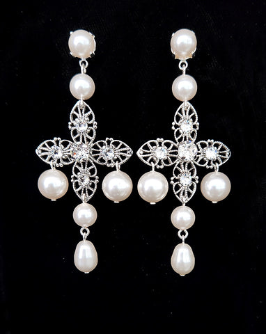 Bridal earrings - pearl statement chandeliers vintage - Paros by Kezani