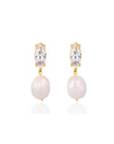 wedding earrings - modern classic crystal stud with pearl drop - Skylar mini by Lola Knight