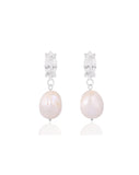 wedding earrings - modern classic crystal stud with pearl drop - Skylar mini by Lola Knight