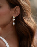 wedding earrings - modern statement pearl and pear crystal drop - Celine by Lola Knight