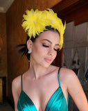 Race day crown and fascinators-  bold yellow feather flower headband - Evelyn at Kezani