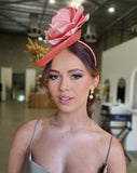 Race day crown and fascinators -coral pink hatinator - Kassy at Kezani