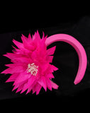 Race day crown and fascinators-  Hot Pink padded headband with feather flowers - Barbie at Kezani