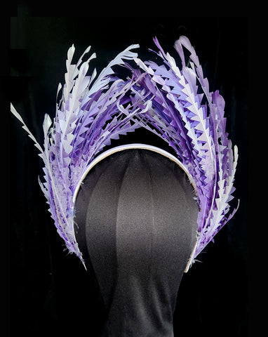 Race day crown and fascinators-  mauve feather statement crown headband - Cardi at Kezani