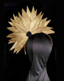 Race day crown and fascinators- metallic feather statement headband - Gold Aura at Kezani