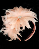 Race day crown and fascinators-  pale peach double feather flower headband - Evie at Kezani