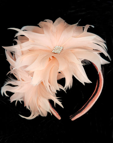 Race day crown and fascinators-  pale peach double feather flower headband - Evie at Kezani