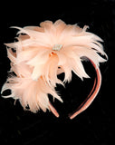 Race day crown and fascinators-  pale peach double feather flower headband - Evie at Kezani