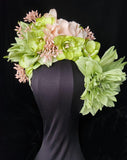 Race day Fascinator - green blush mix with detachable dahlia headband - Enchantment at Kezani