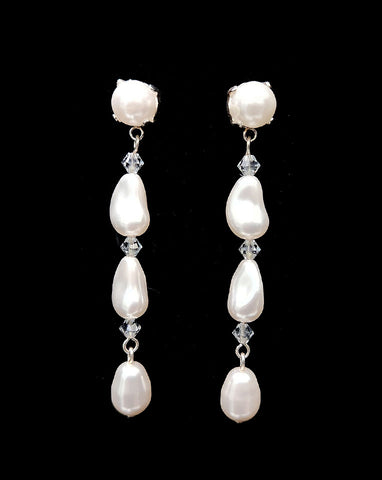wedding and bridal earrings - baroque pearl and crystal long drop earrings - Nikola by Kezani