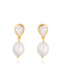 wedding earrings -bezel set pear crystal and pearl - Oceane by Lola Knight