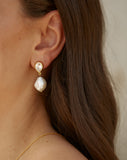 wedding earrings -bezel set pear crystal and pearl - Oceane by Lola Knight