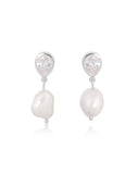 wedding earrings -bezel set pear crystal and pearl - Oceane by Lola Knight