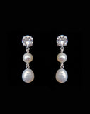 Bridal earrings - crystal and double freshwater pearl drop - Leila by Kezani