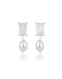 wedding earrings - modern and chic clear quartz stud with baroque pearl drop - Thea by Lola Knight