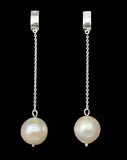 wedding earrings - simple and stylish chain and pearl drop - Ada by Lola Knight