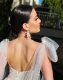 Wedding and Bridal earrings - white opal and pearl statement elegance - Anais by Kezani