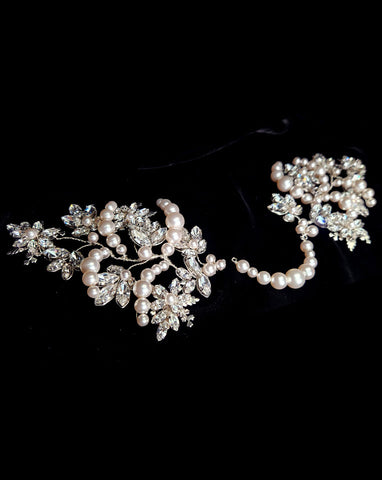 Bridal headpiece - statement bridal pony headpiece vine with crystal navette leaves and flowers - Mira by Kezani - BUY or HIRE