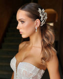Bridal headpiece - statement bridal pony headpiece vine with crystal navette leaves and flowers - Mira by Kezani - BUY or HIRE