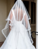 wedding veil - two tier crinoline edge fingertip - Dixie at Kezani