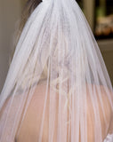 wedding and bridal veils - one tier long layer train length in silk tulle - back view - Kimmy at Kezani