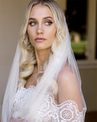 wedding and bridal veils - one tier long layer train length in silk tulle - front view - Kimmy at Kezani