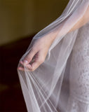 wedding and bridal veils - one tier long layer train length in silk tulle - close up view - Kimmy at Kezani