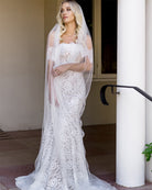 wedding and bridal veils - one tier long layer train length in silk tulle - full length view - Kimmy at Kezani