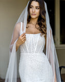 wedding and bridal veils - one tier soft raw edge - train length - Emma at kezani