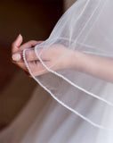 wedding and bridal veils - two tier with diamonte crystal edge - fingertip close up trim view - Marilyn at Kezani