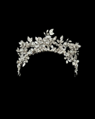 Brontë bridal crown by Kezani with vintage leaf and rose filigree and crystal detail
