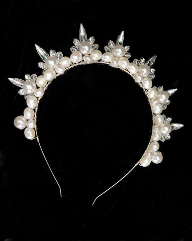 wedding headpiece - clustered pearl crown band with raindrop crystal spikes - Ingrid by Kezani - BUY or HIRE