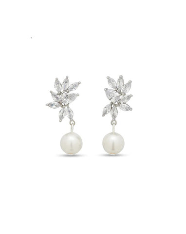 Bridal earrings - navette detail stud with pearl drop - Twilight pearl by Stephanie Browne