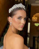 Bridal earrings - timeless crystal and round drop pearl - Kelly by Stephanie Browne
