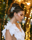 wedding headpiece - encrusted crystal and leaf glamour side comb - Sahani by Kezani - BUY or HIRE