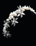wedding headpiece - pearl and crystal clustered and floral detailed side features - Enchanted Garden deluxe headband by Kezani - BUY or HIRE