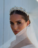 wedding crown - pearl encrusted crown on model - pearlin by kezani