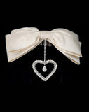 wedding headpiece - bridal silk bow with crystal and pearl heart charm - Charm Bow by Kezani