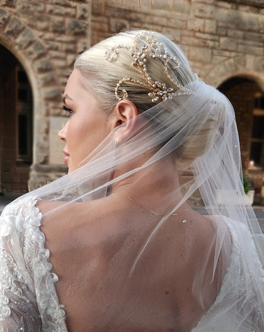 Wedding headpiece - soft statement pearl and crystal scroll - Mona bridal headpiece set by Kezani