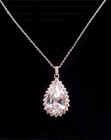 Wedding necklace - Pear crystal pendant with crystal halo - Dianna - Johnny B collection at Kezani