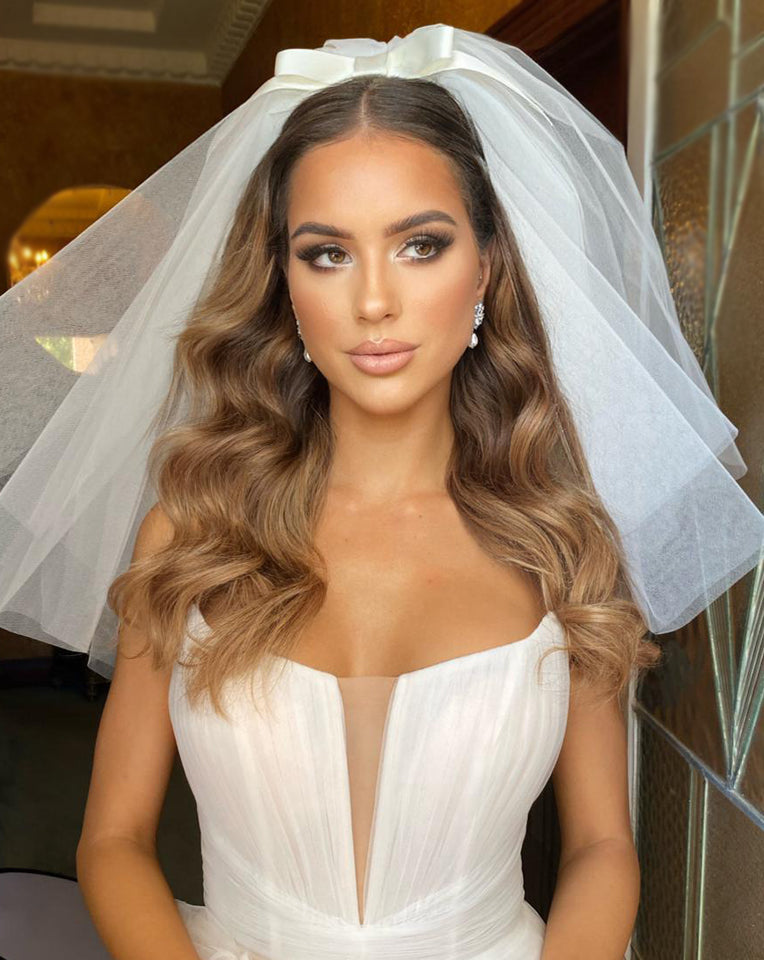 wedding veil - two full layer puff veil with detachable bow - Ariana at  Kezani - KEZANI JEWELLERY - designer bridal jewellery and wedding  accessories