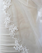 close up of corded lace edge for Emilia mantilla