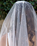 wedding veils- dramatic drop veil with pearl and crystal scatter - Duchess at Kezani