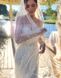 wedding veil - fine angled pearl edge - Melinda at Kezani