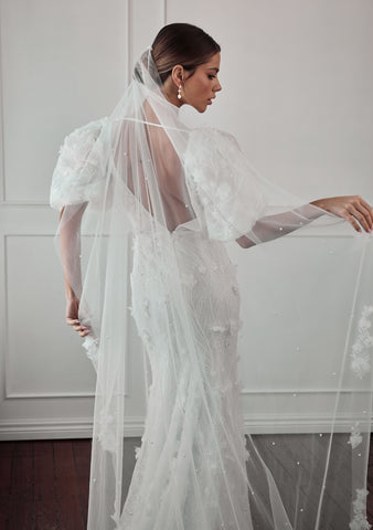 wedding veils - romantic 3d floral with scattered pearls - Gabriella veil by Lola Knight