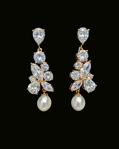 Bridal earrings -Regalia Madame with pearl drop by Stephanie Browne