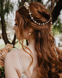ON SALE - Bridal headpiece - pearl antique band with pearl drape - Paros by Kezani