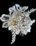 Bridal headpiece - small lace pearl and crystal cluster comb - Gracie by Kezani - Kezani Jewellery - 1