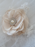 Bridal headpiece - handmade latte silk flower with lace trim -  Flora by Kezani