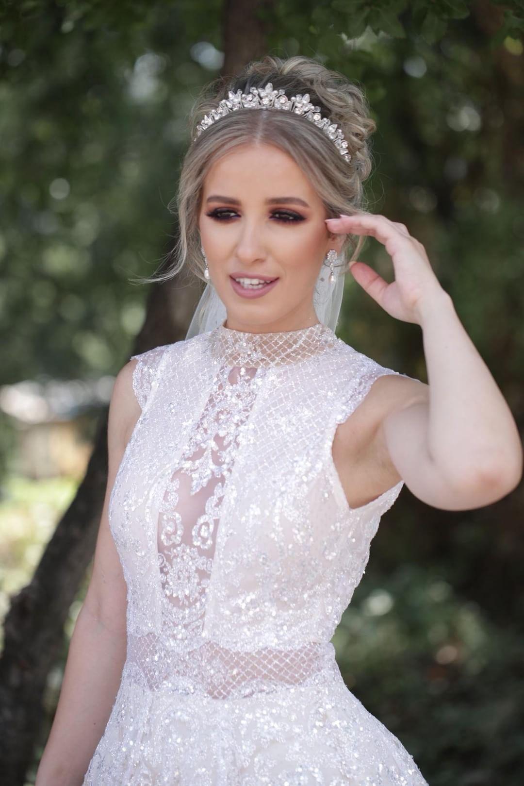 real bride wearing our Bella crown 